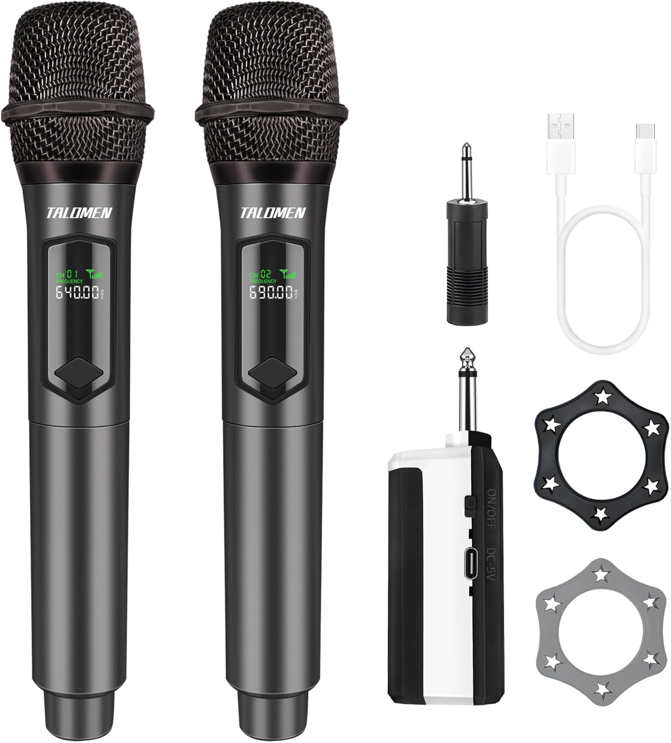 Wireless Professional Dual Handheld Cordless Dynamic Microphone Set with Rechargeable Receiver (160ft), Multi-venue Professional Use!