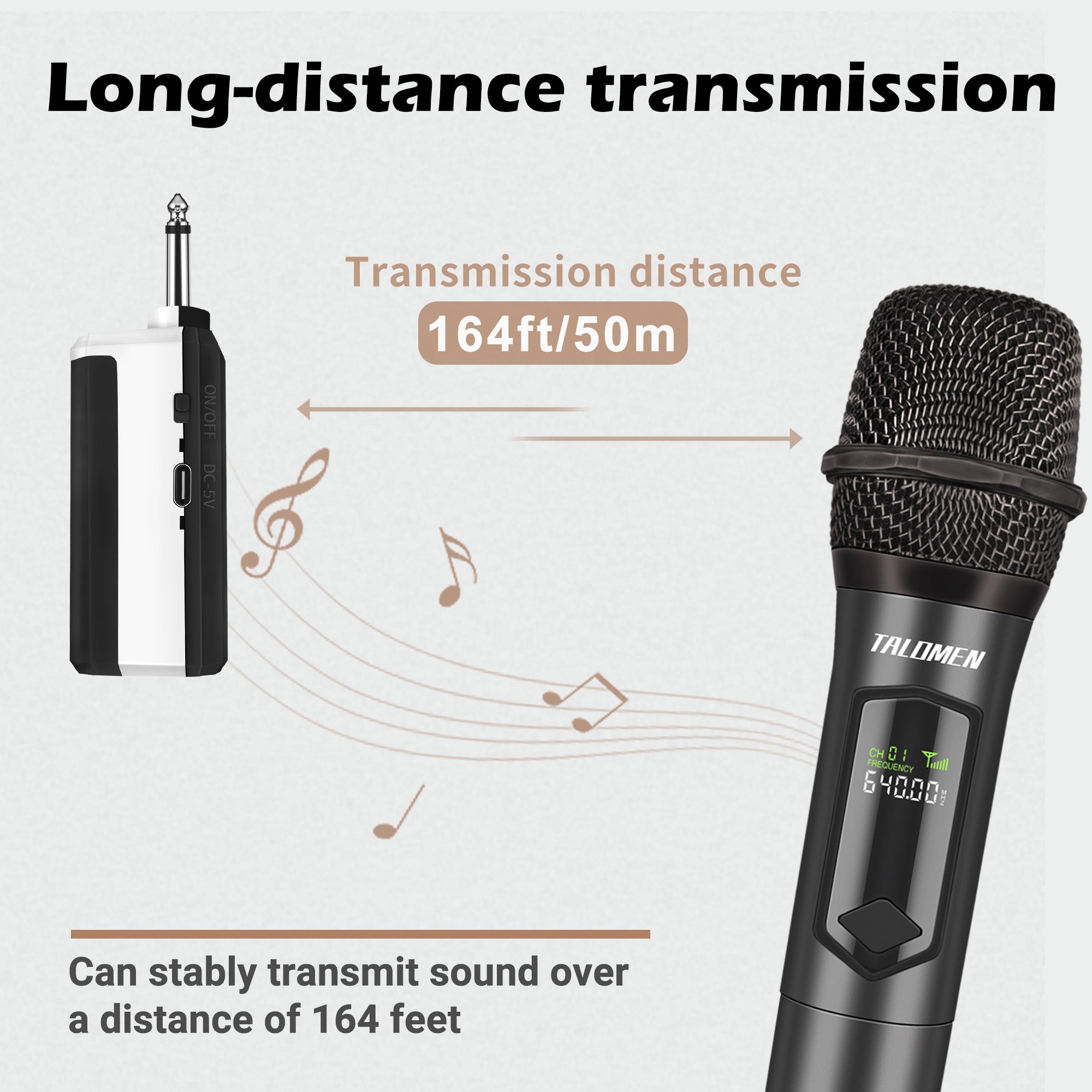 Wireless Professional Dual Handheld Cordless Dynamic Microphone Set with Rechargeable Receiver (160ft), Multi-venue Professional Use!